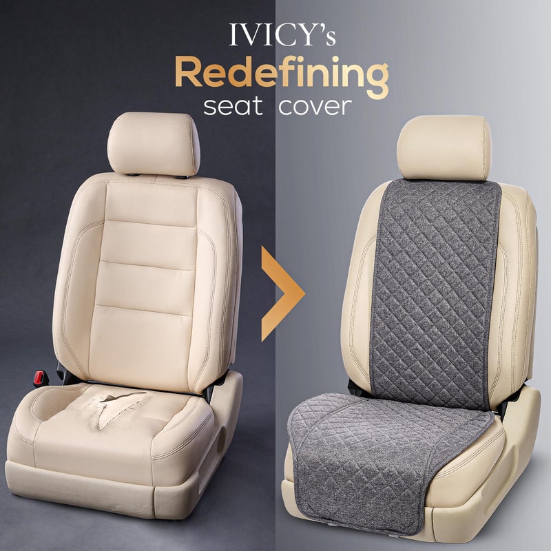 IVICY Linen Car Seat Cover for Cars - Non-Slip Soft & Breathable - Front Car Seat Protector Covers Universal Fits Most Automotive  Vans  SUVs  Trucks - 1 Unit - Gray - Image 3